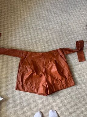 Olivers Rust High-Waist Leather Shorts with Self-Tie Belt